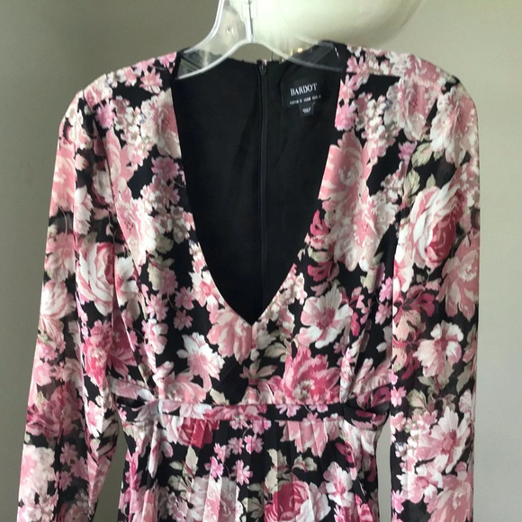 Bardot pleated floral midi dress cutout long sleeves Size 8 Size M - Picture 4 of 9